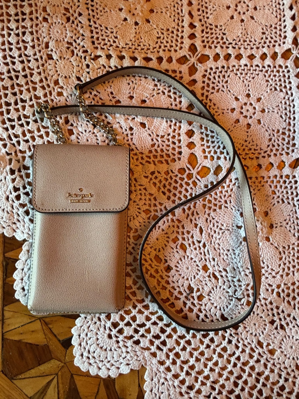 kate spade Neutral Pebbled Leather Crossbody Phone Bag with Gold-Tone Chain